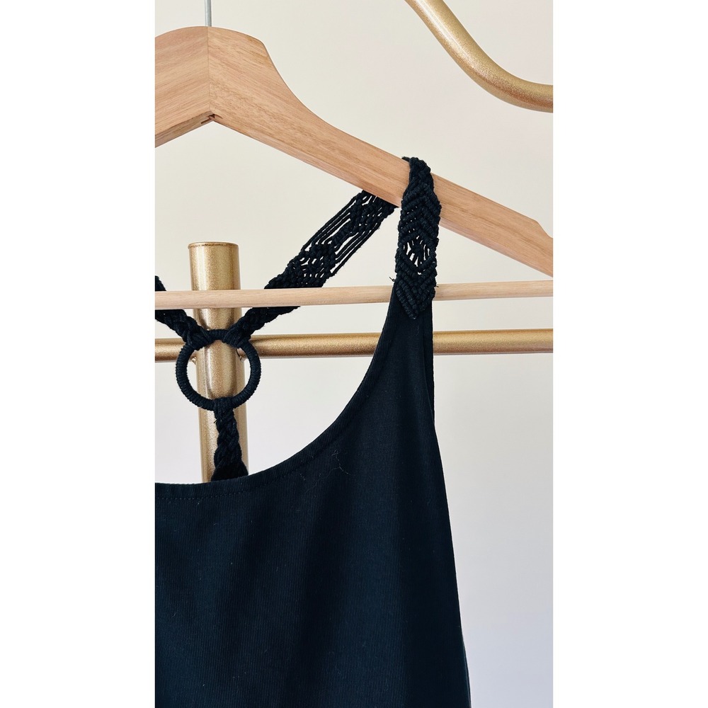 Lauren Ralph Lauren Vintage Black Macrame Racerback Tank XL Cotton Blend Solid - Picture 2 of 7